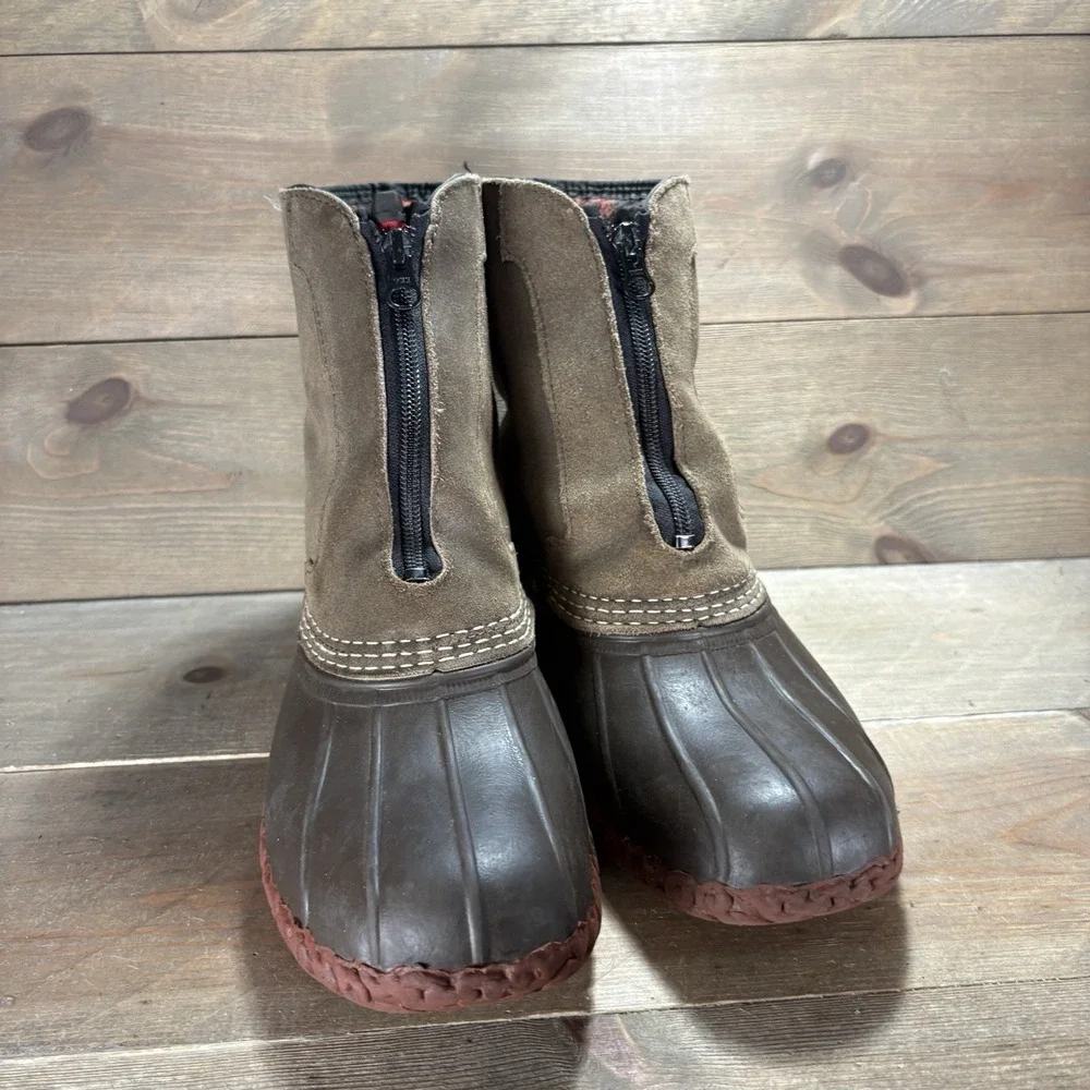 ll bean mens size 8 shoes brown suede zip up waterproof lined snow boots